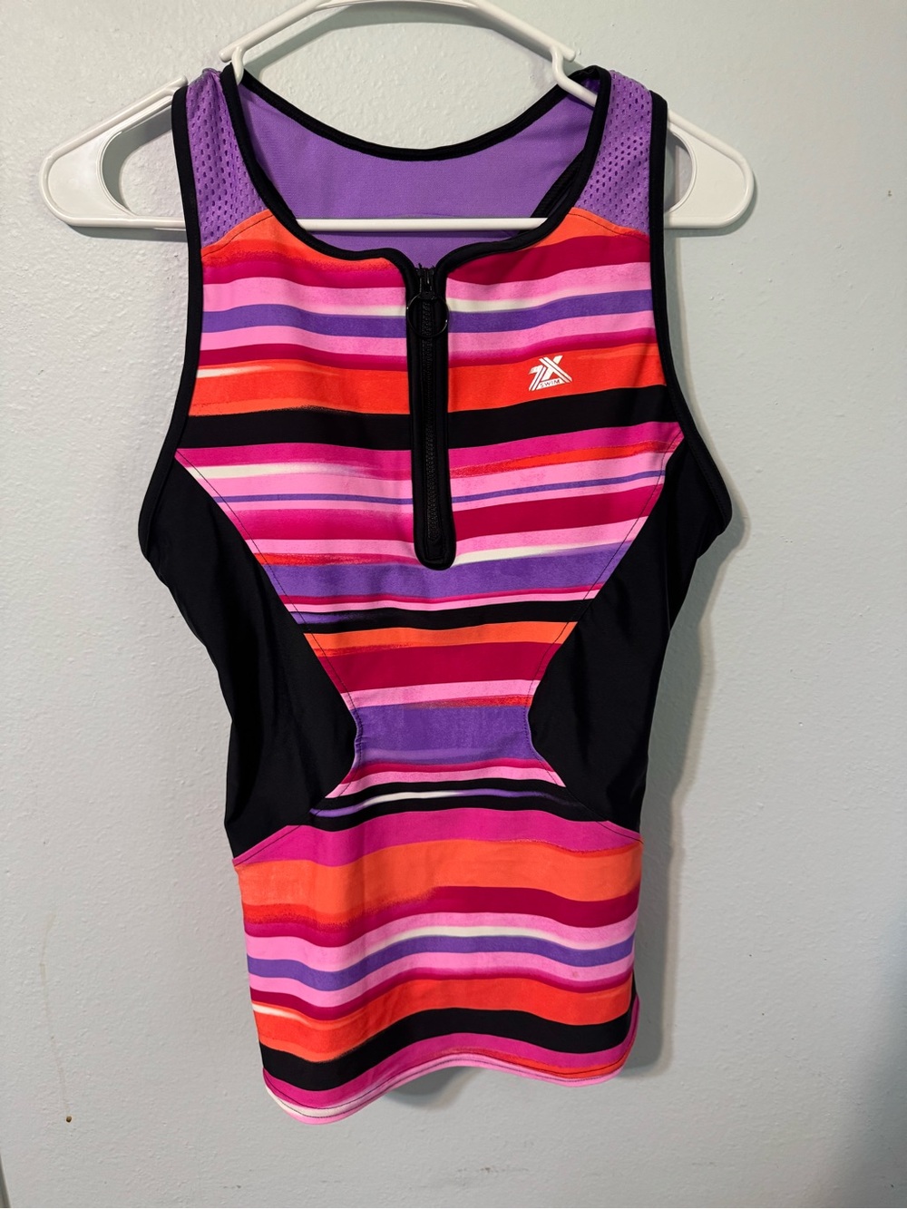 Striped Active Zip-Front Tank Top - Purple Pink Orange